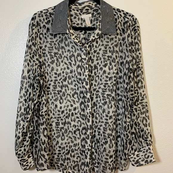 Chicos. Long sleeve. Sheer. Sparkles on collar. Size 2 - 10ish - Picture 3 of 4